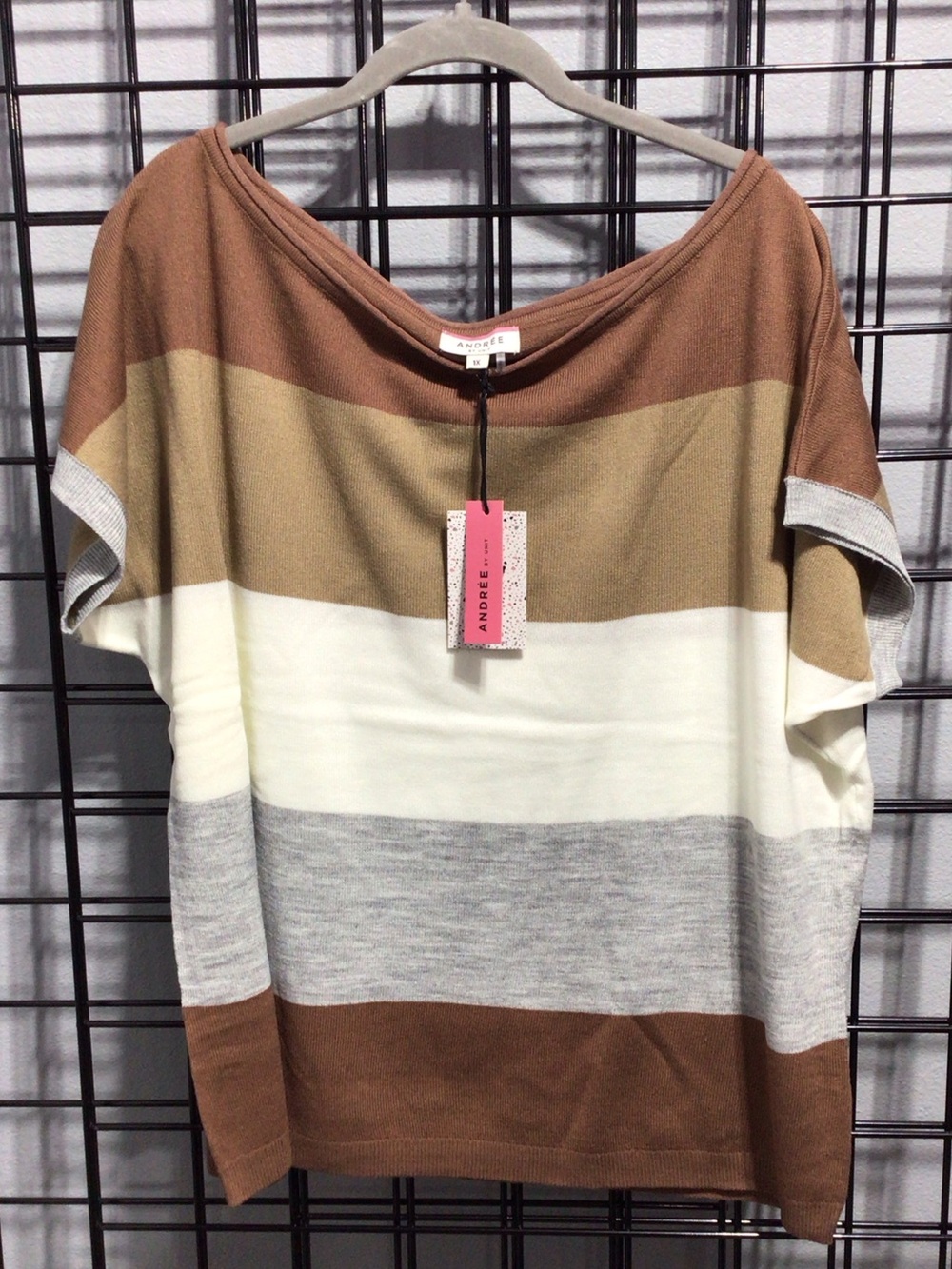 Andree Striped Boatneck Tunic in Brown, Cream & Gray